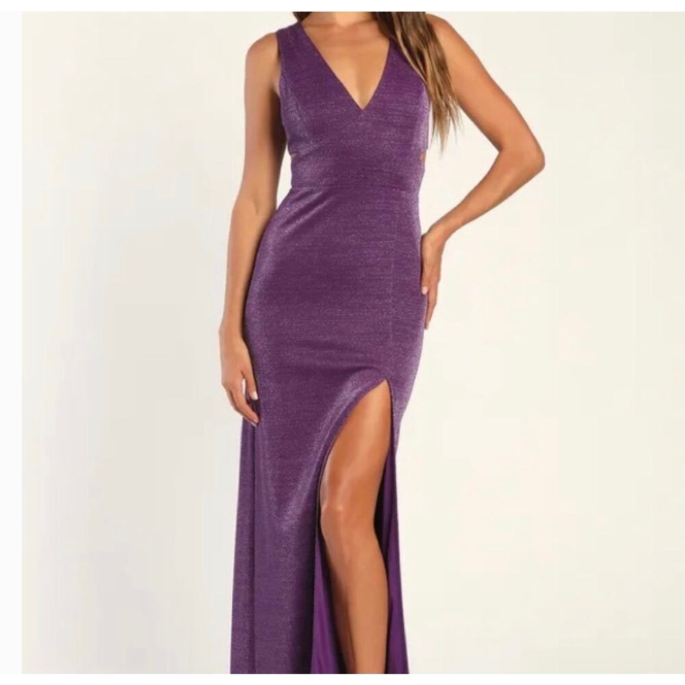 Lulu's Purple Sparkly Dress w/ Leg Slit & side cutouts- Size 6